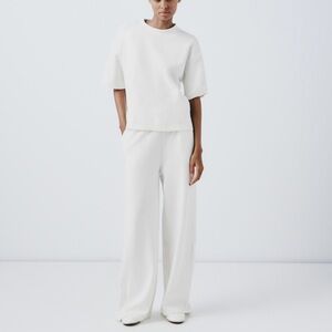 NEW ZARA Straight Leg Interlock Gray Sweatpants Pant Sz S